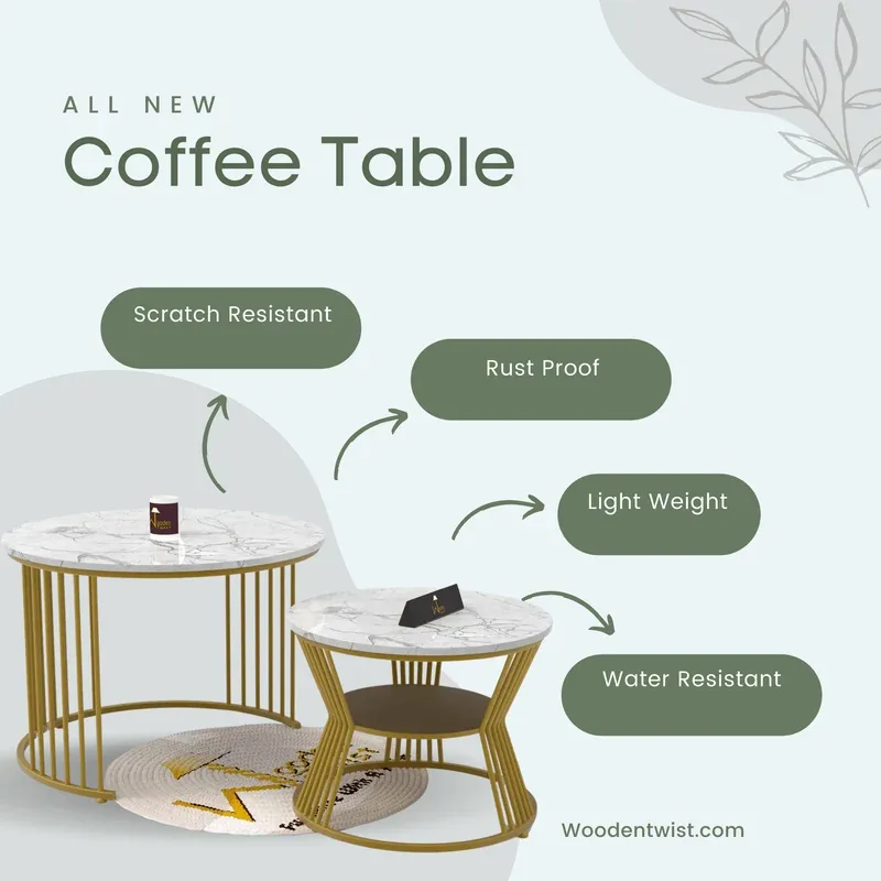 Wooden Twist Stylish Look Round Wrought Iron Coffee Table Set of 2 - image 6
