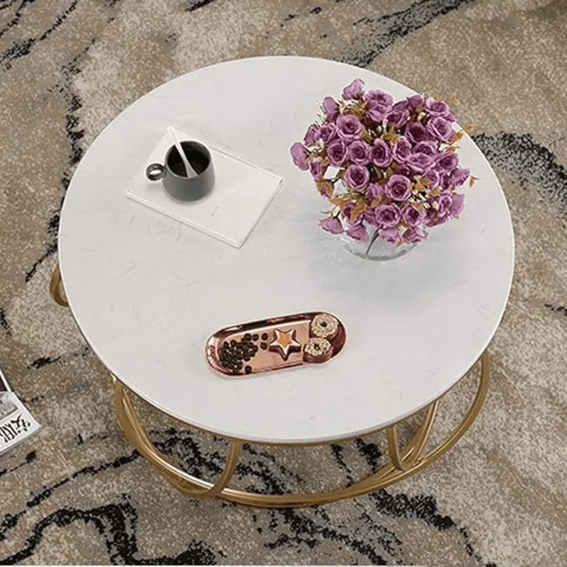 Gilded Globe Round Coffee Table with Marble-Look Top for Living Room - image 2