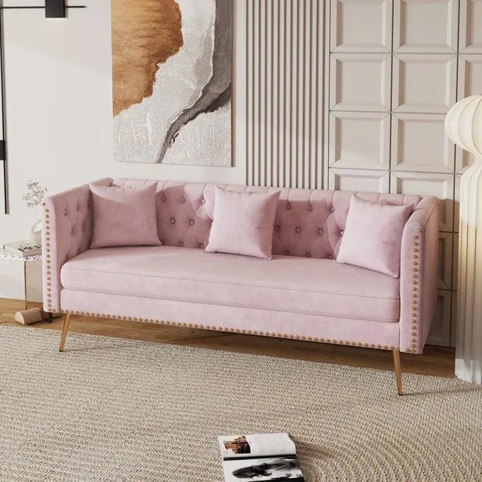 Oxford 3 Seater Fabric Sofa (Cottage Pink) - image 2