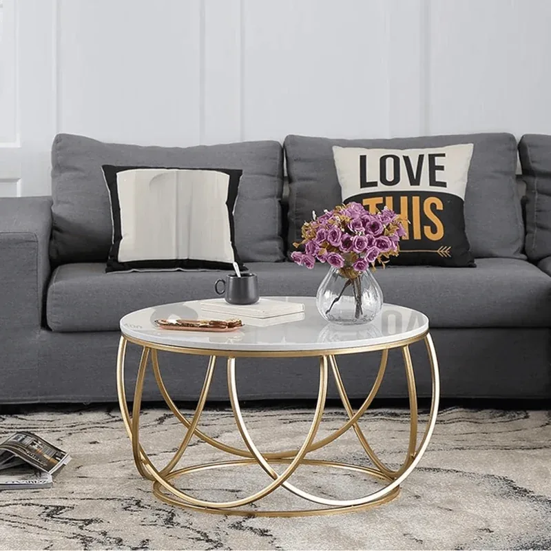 Gilded Globe Round Coffee Table with Marble-Look Top for Living Room - image 4