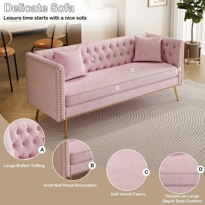 Oxford 3 Seater Fabric Sofa (Cottage Pink) - image 4