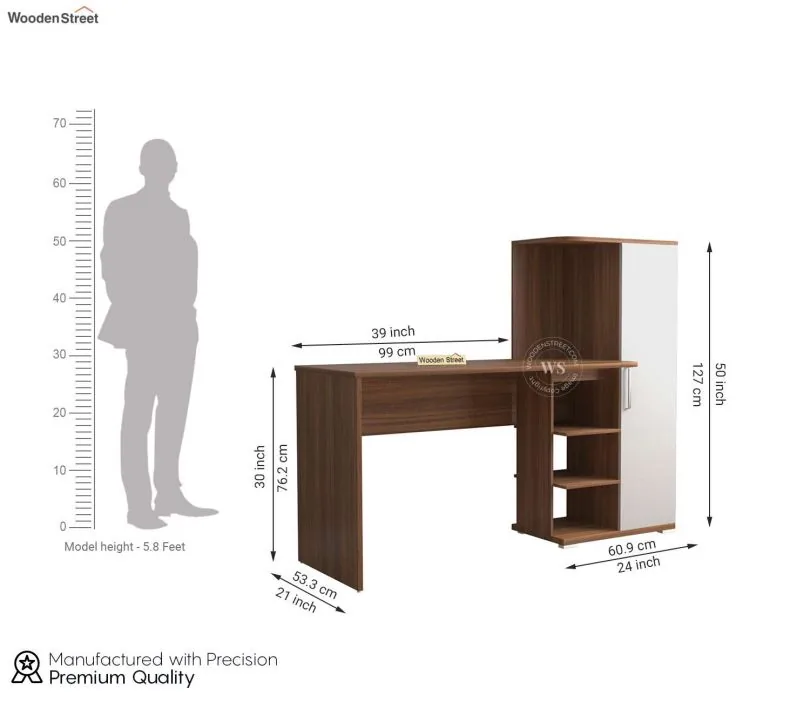Stanis Engineered Wood Study Table with Frosty White Door Cabinet & Bookshelf (Exotic Teak Finish) - image 3