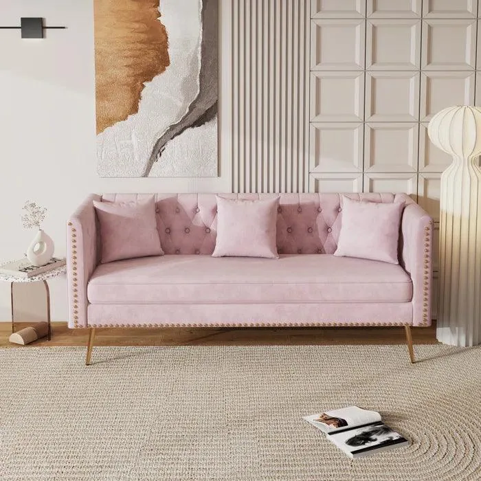 Oxford 3 Seater Fabric Sofa (Cottage Pink)