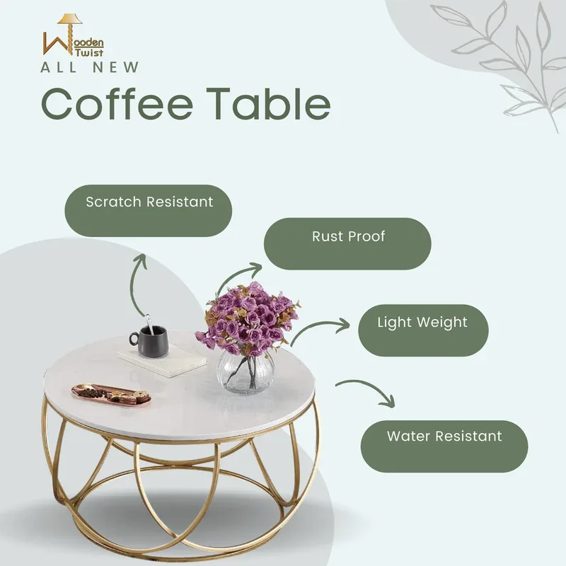 Gilded Globe Round Coffee Table with Marble-Look Top for Living Room - image 6