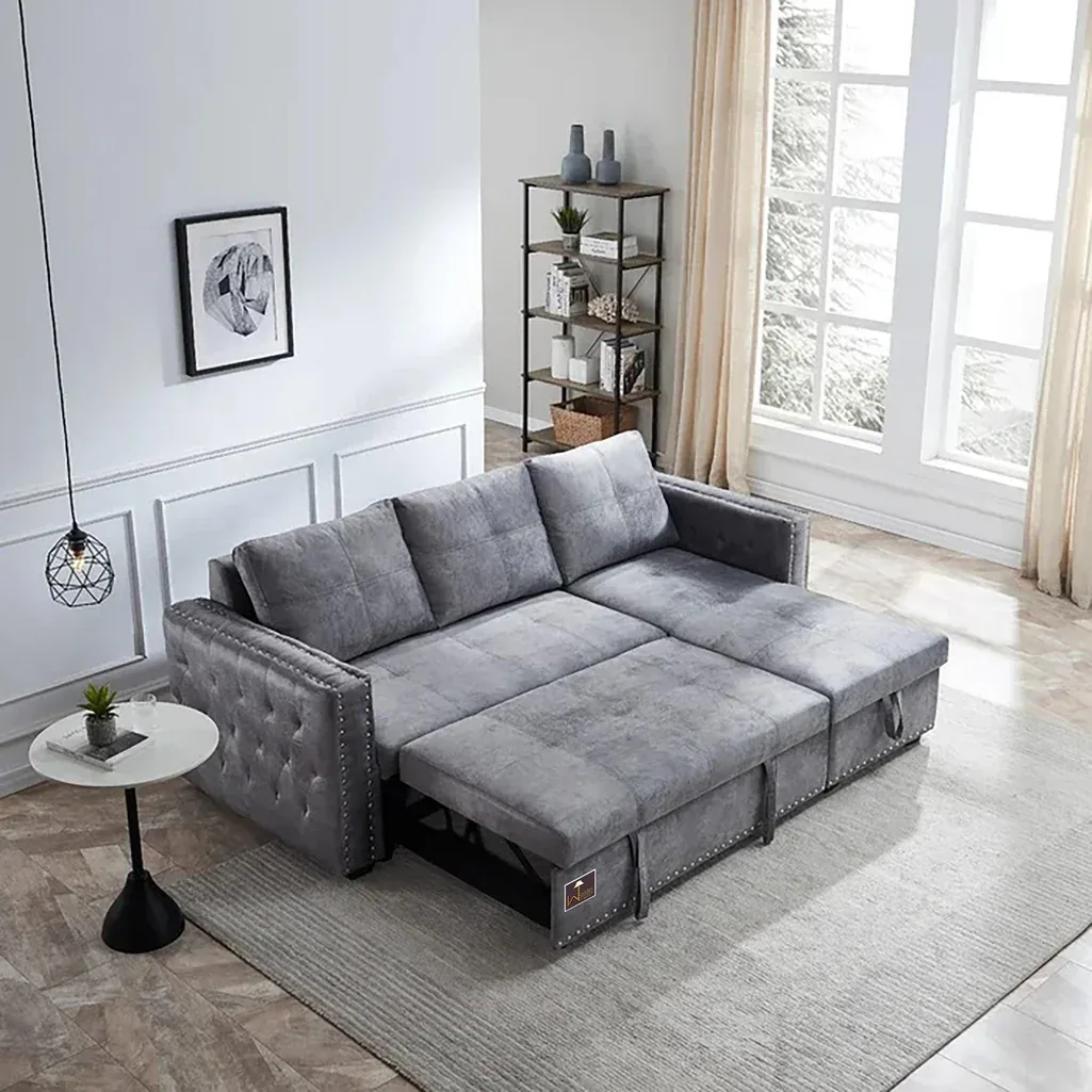 Right-Side L-Shape 5 Seater Sofa Cum Bed with Comfort Cushions
