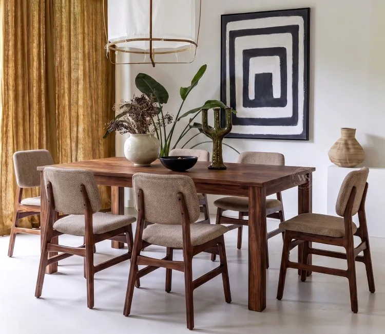 Ishaanvi Premium Sheesham Wood 6 Seater Dining Set with Mishaan White Marble Table and Vinara Chair (Teak Finish, Sand Brown) - image 2