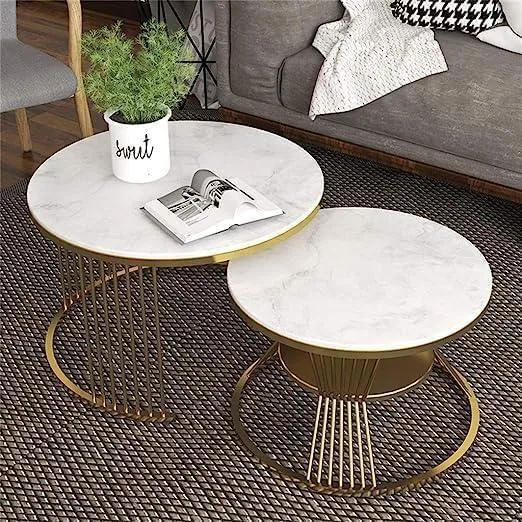 Wooden Twist Stylish Look Round Wrought Iron Coffee Table Set of 2 - image 5