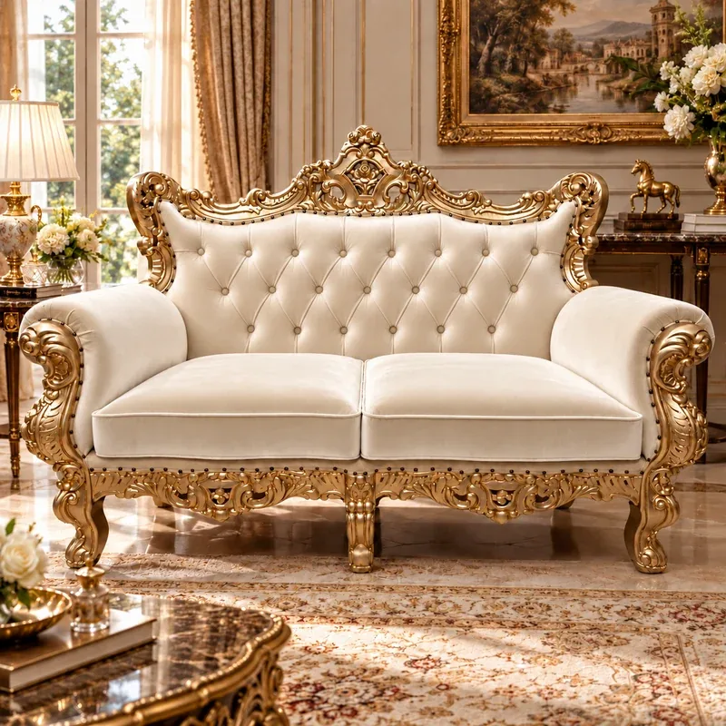 Osbert 3 Seater Curved Sofa (Cotton, golden)