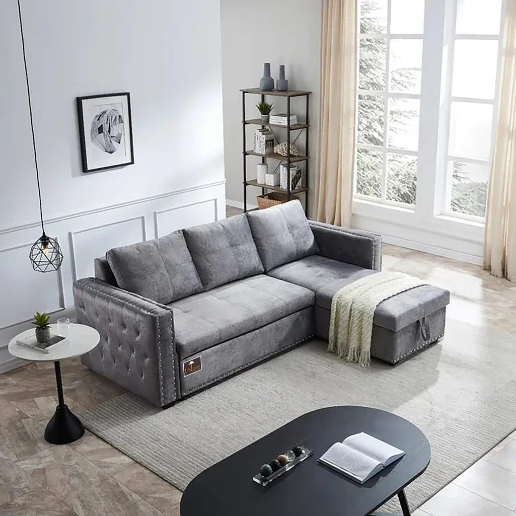 Right-Side L-Shape 5 Seater Sofa Cum Bed with Comfort Cushions - image 2