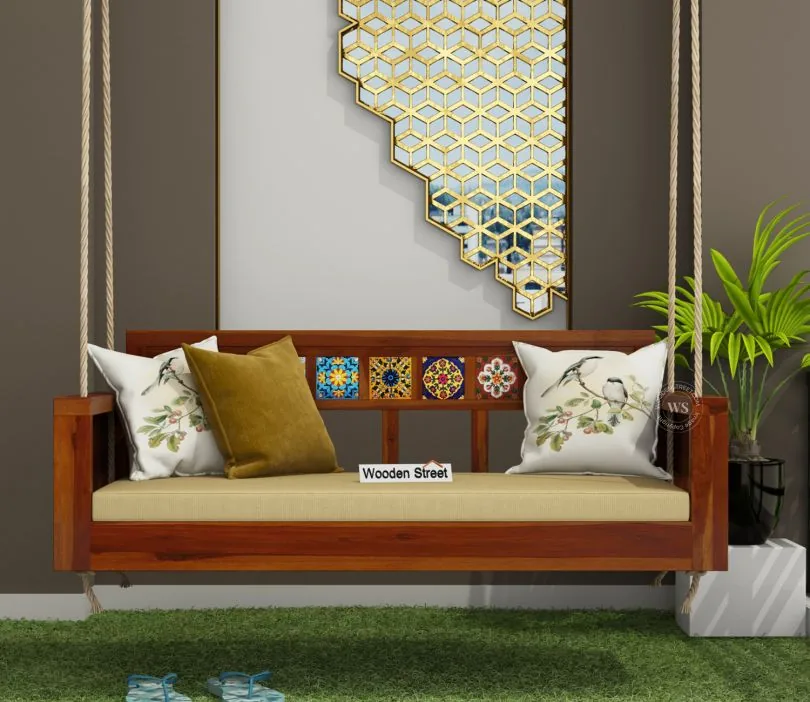 Boho Wooden Swing Chair (Honey Finish) - image 2
