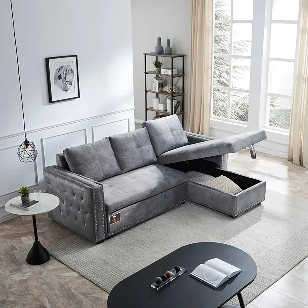 Right-Side L-Shape 5 Seater Sofa Cum Bed with Comfort Cushions - image 3
