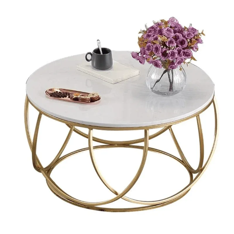 Gilded Globe Round Coffee Table with Marble-Look Top for Living Room - image 3
