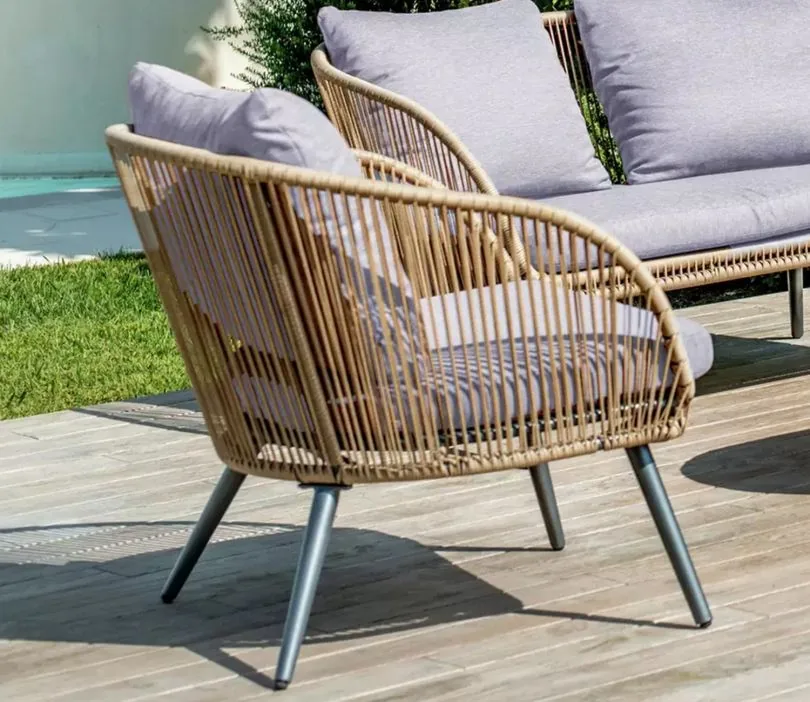 Beige Rope 4 Seater Sofa Set With Table And Grey Cushions - image 3