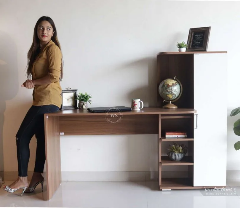 Stanis Engineered Wood Study Table with Frosty White Door Cabinet & Bookshelf (Exotic Teak Finish) - image 4