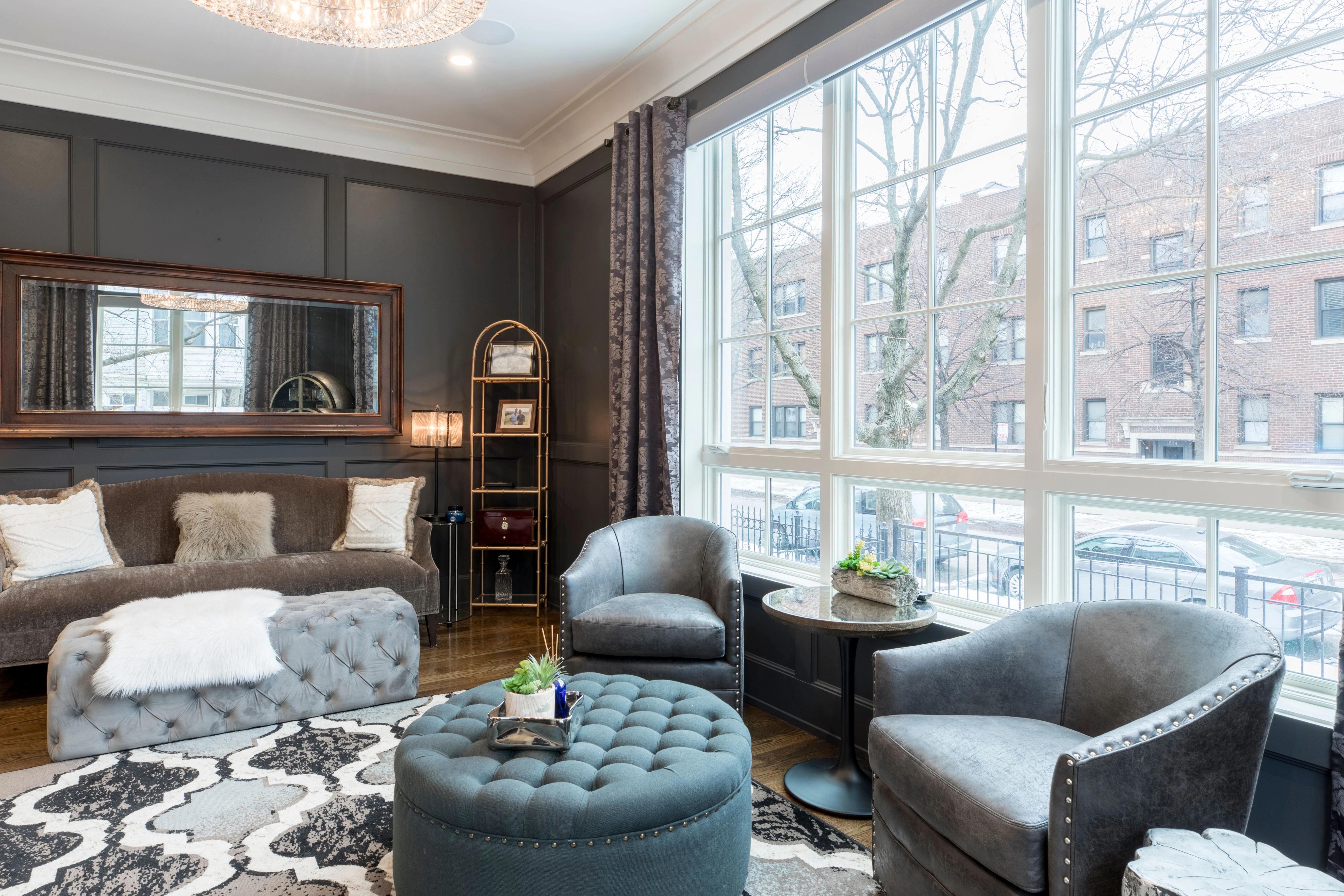 Bespoke conversation lounge with marble table