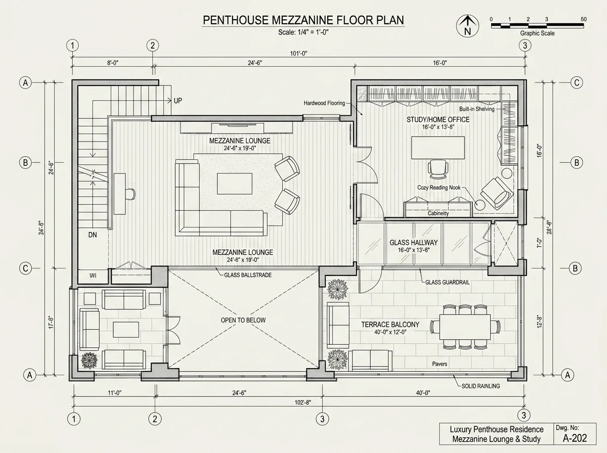 Reflected ceiling architectural lighting plan for living room